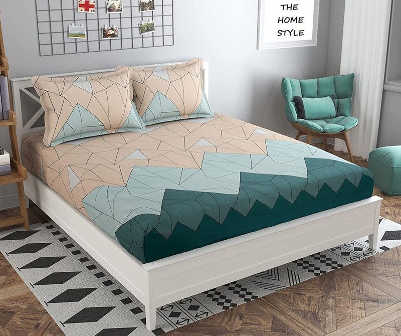 DECOR VATIKA 144 TC Microfiber Queen Geometric Fitted (Elastic) Bedsheet  (Pack of 1, Multicolor)