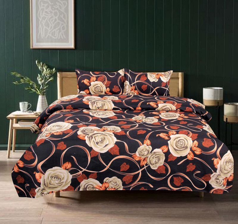 YOURUG 500 TC Polycotton Double Floral Flat Bedsheet  (Pack of 1, Brown)