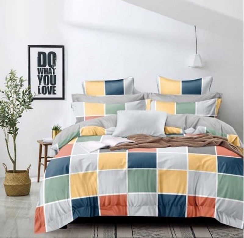 BHARAT TEX 130 TC Cotton Queen Geometric Flat Bedsheet  (Pack of 1, Multicolor)