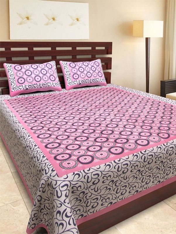 110 TC Cotton Double Floral Bedsheet  (Pack of 1, Pink)
