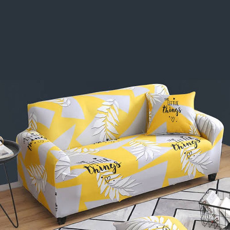 Urban Casa Polycotton Floral Sofa Cover  (Universal Stretchable 5 Seater | 3+2 | Yellow Leaf Pack of 2)