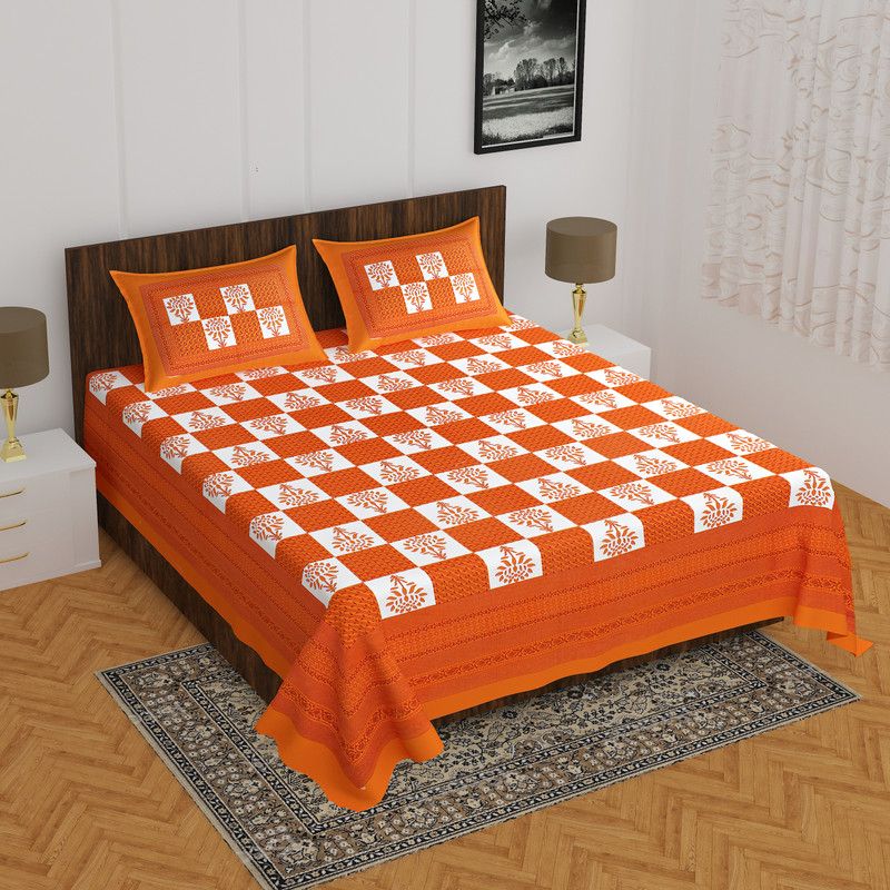 Ragvi 144 TC Cotton Queen Checkered Flat Bedsheet  (Pack of 1, Multicolor)
