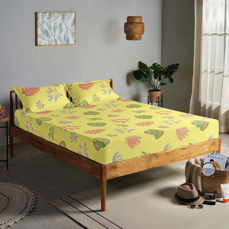 Sleepyhead 180 TC Cotton Double Printed Flat Bedsheet  (Pack of 1, Hawaii Yellow)
