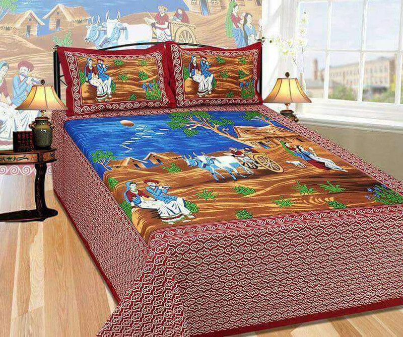 Winksome 155 TC Cotton Double Printed Flat Bedsheet  (Pack of 1, Maroon)