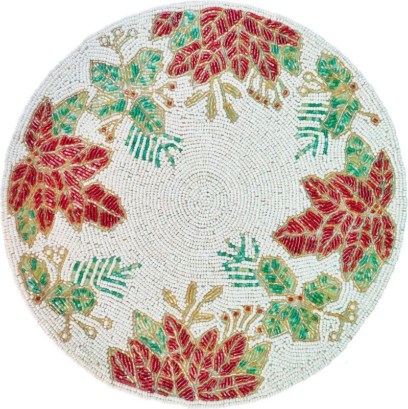 FLI HAUT Round Pack of 1 Table Placemat  (White, Red, Silk)