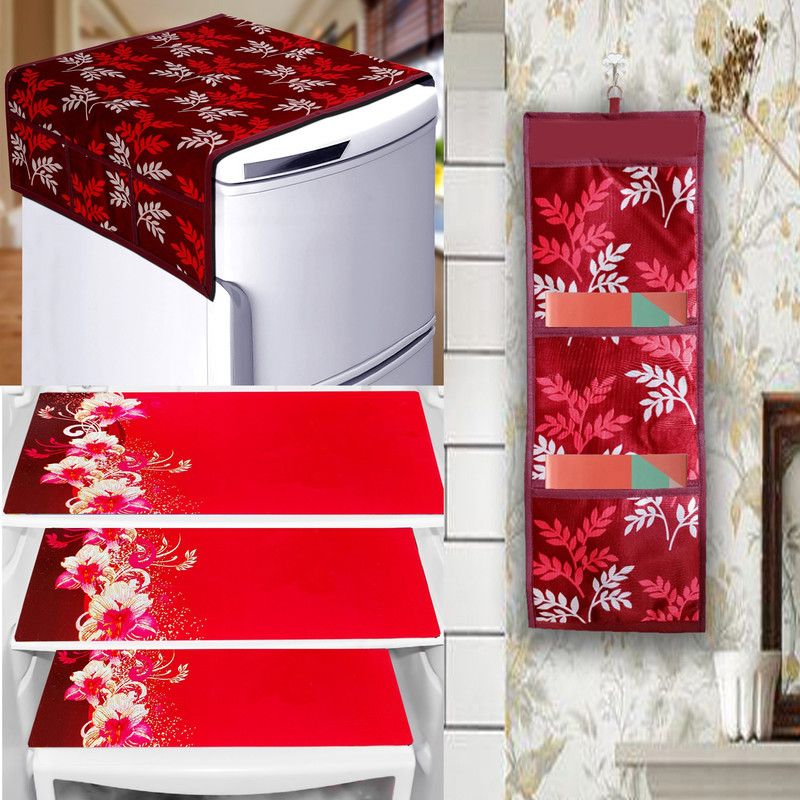 Kanushi Industries Refrigerator Cover  (Width: 90 cm, maroon)