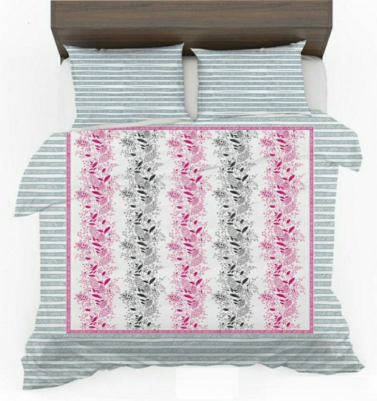 Woodstork 220 TC Cotton Double Printed Flat Bedsheet  (Pack of 1, Multicolor)