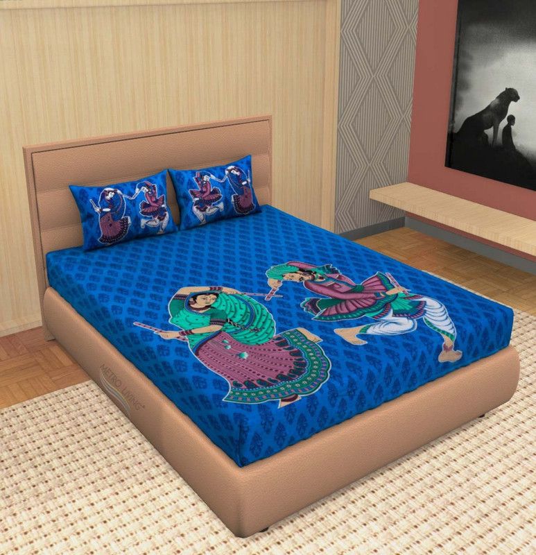 Versatile hut 320 TC Cotton Queen Printed Flat Bedsheet  (Pack of 1, Blue)