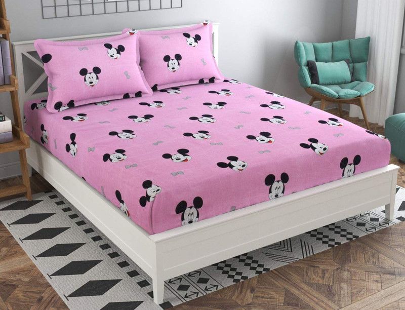 Cairo 180 TC Polycotton Double Cartoon Flat Bedsheet  (Pack of 1, Pink)