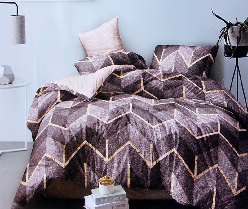 Skytex 120 TC Cotton Queen 3D Printed Flat Bedsheet  (Pack of 3, Purple)
