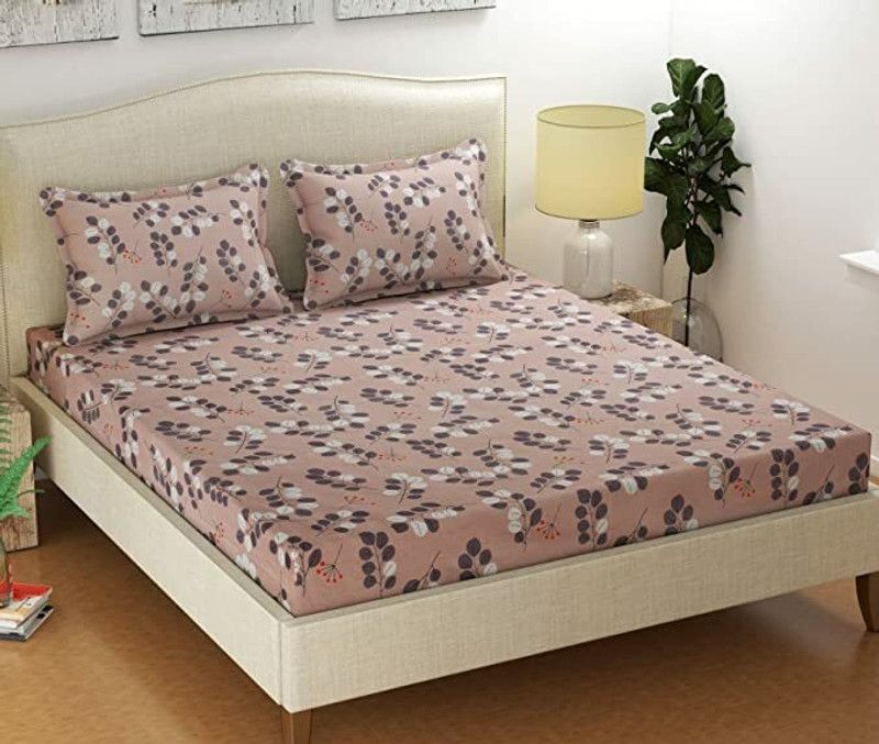 NTNWorld 260 TC Cotton King Geometric Flat Bedsheet  (Pack of 1, Brown Leaf)