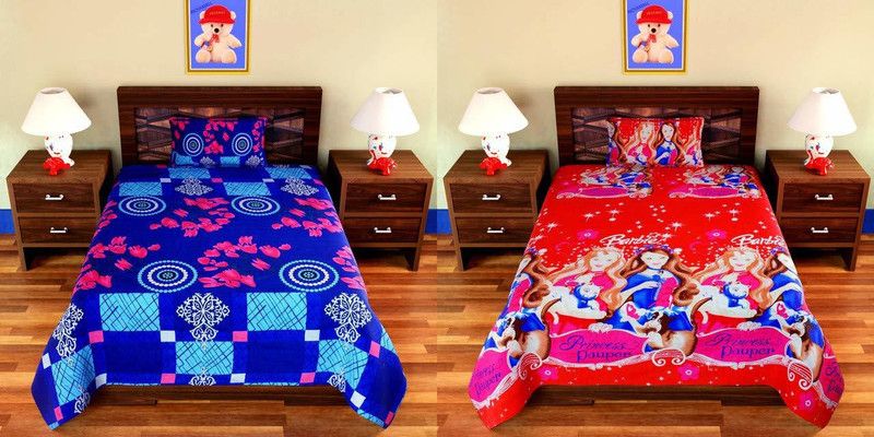Home Readiness 160 TC Polycotton Single Floral Flat Bedsheet  (Pack of 2, Multicolor)