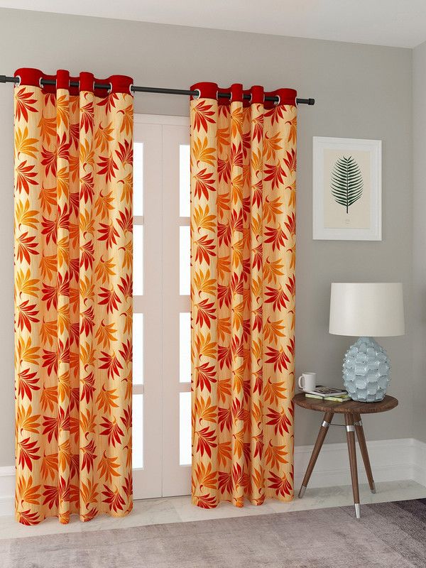 Cortina 270 cm (9 ft) Polyester Blackout Long Door Curtain (Pack Of 2)  (Motif, Orange)