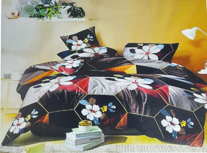 1Click 230 TC Cotton Double Self Design Flat Bedsheet  (Pack of 1, Multicolor)