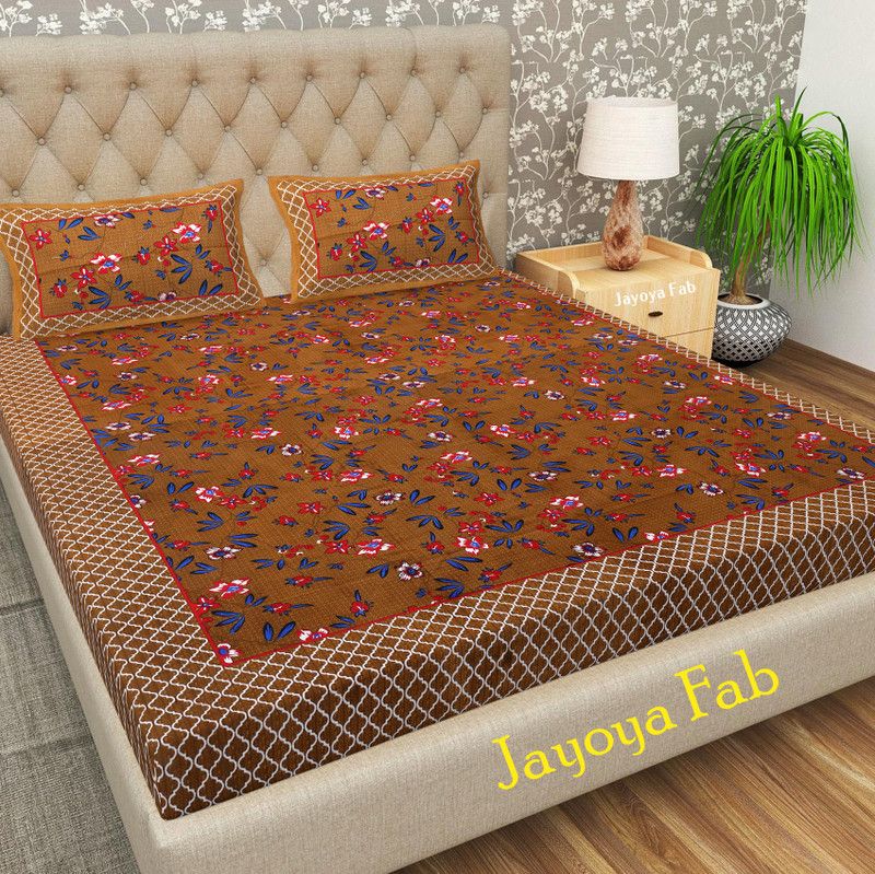 JAYOYA FAB 144 TC Cotton Double Printed Flat Bedsheet  (Pack of 1, Brown)