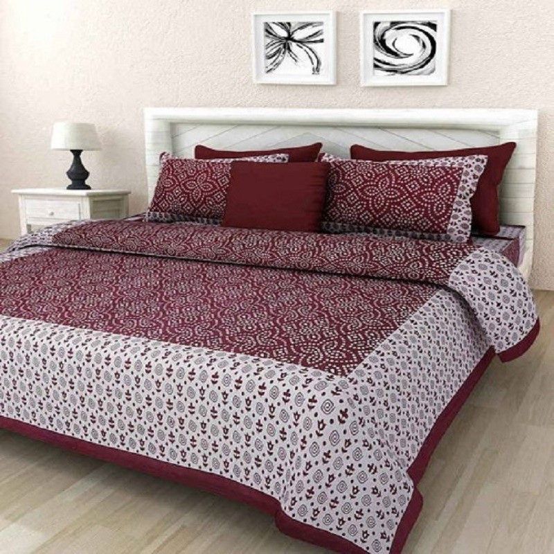 Aether 144 TC Cotton Queen Printed Flat Bedsheet  (Pack of 1, Red)