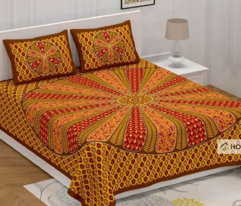 sapphirelanes 120 TC Cotton Double Printed Flat Bedsheet  (Pack of 1, Multicolor)