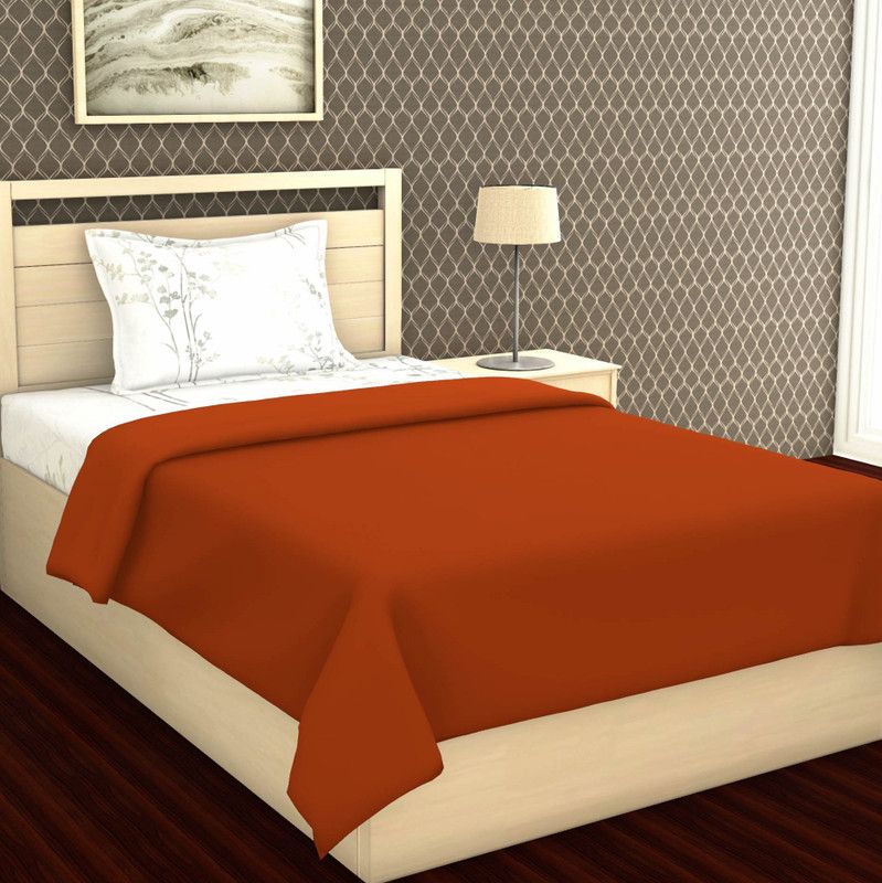 METRO LIVING Solid Single Fleece Blanket for AC Room  (Polyester, Orange)