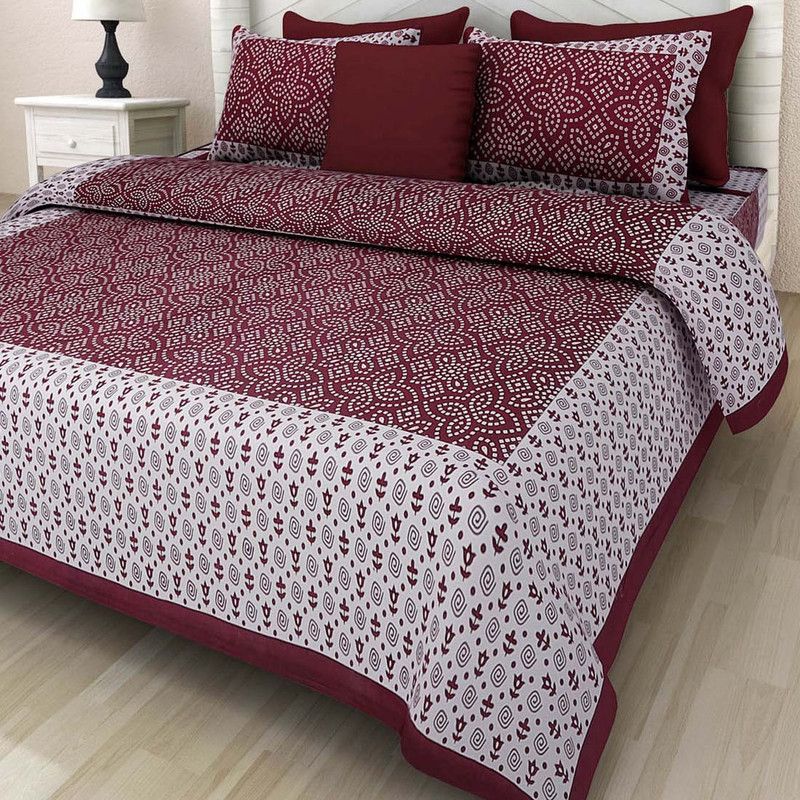 BADGUJAR 228 TC Cotton Double Floral Flat Bedsheet  (Pack of 1, Red)