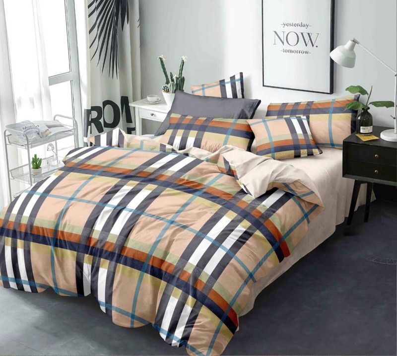 Amazing Rajasthan 120 TC Cotton Double Checkered Flat Bedsheet  (Pack of 1, Multicolor)
