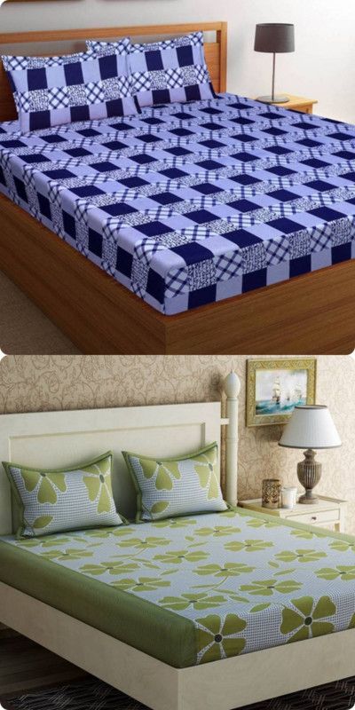 SnoWhite 160 TC Microfiber Double Geometric Flat Bedsheet  (Pack of 2, Pink)