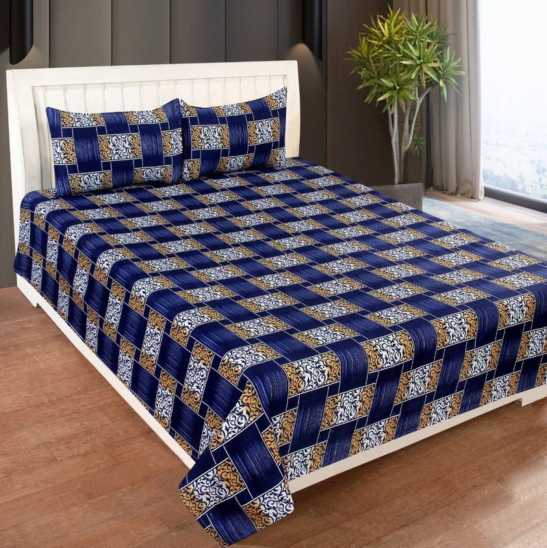 COTTON VILLAS 144 TC Polycotton, Microfiber Double, King Text Print Flat Bedsheet  (Pack of 1, Multicolor)