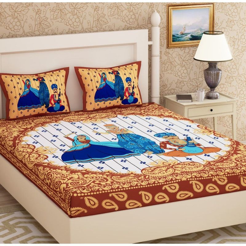 Twinkle Star's 250 TC Cotton Double Printed Flat Bedsheet  (Pack of 1, Brown)