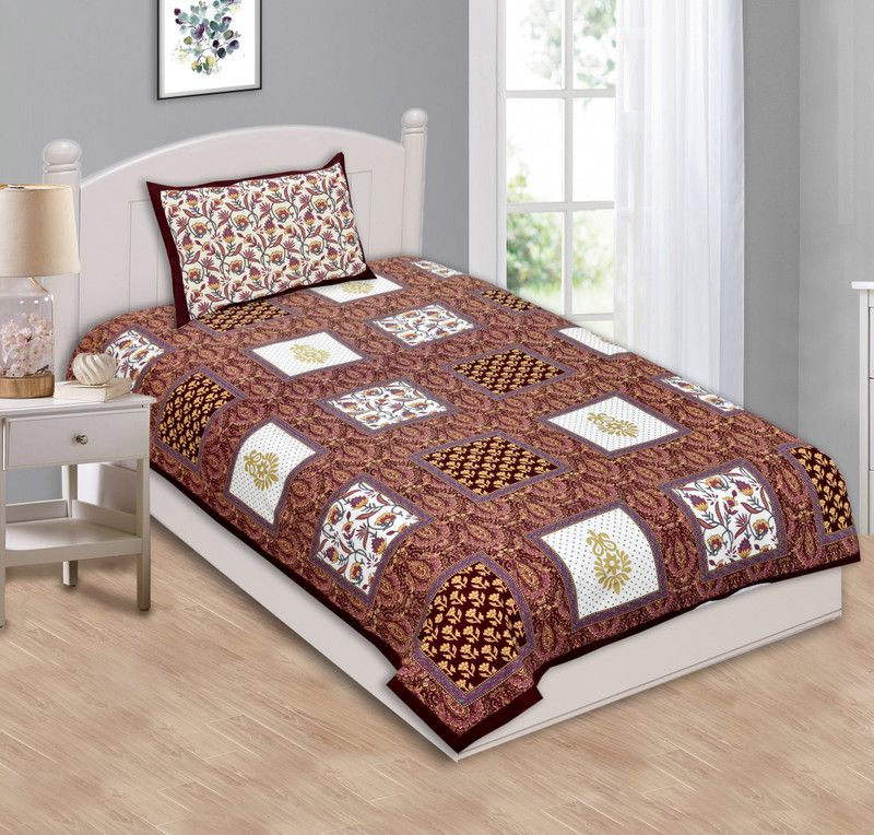 ASN 104 TC Cotton Single Printed Flat Bedsheet  (Pack of 1, Brown)
