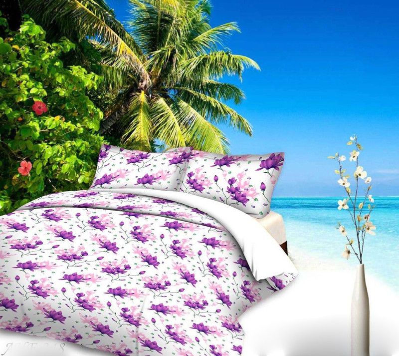 Kingly Home 180 TC Polyester Queen Floral Flat Bedsheet  (Pack of 1, White & Purple Fl)