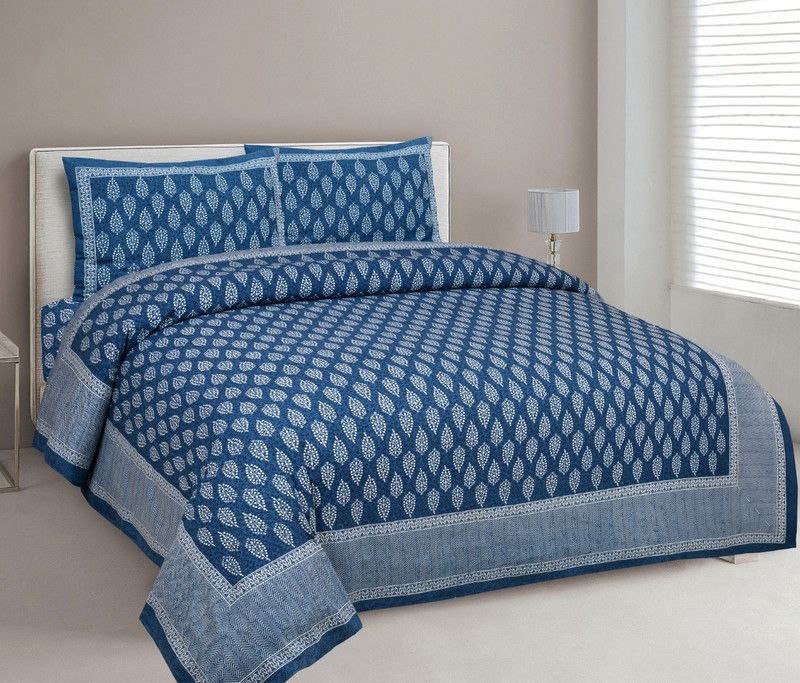 govindcloth 300 TC Cotton King Printed Flat Bedsheet  (Pack of 1, Blue)