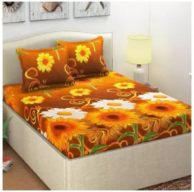 144 TC Polycotton Double Bedsheet  (Pack of 1, Yellow)