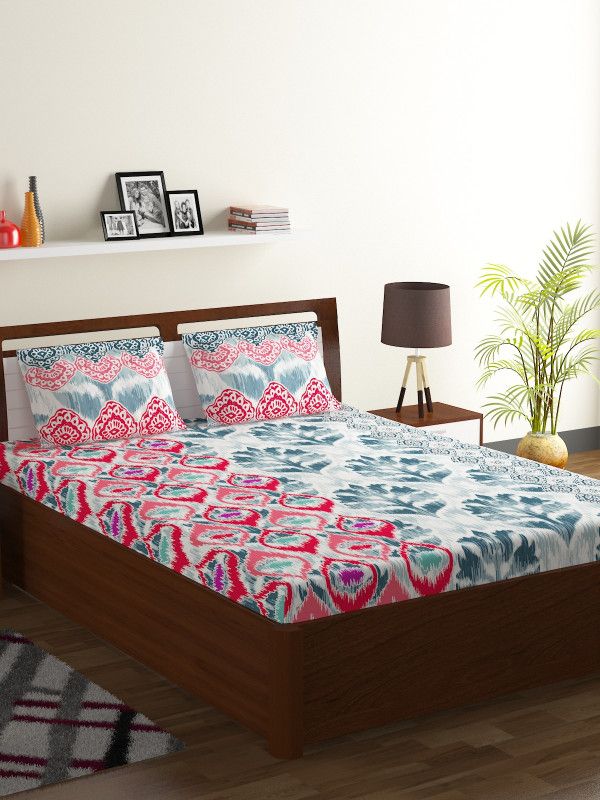 Bombay Dyeing 104 TC Cotton Double Floral Flat Bedsheet  (Pack of 1, Red)