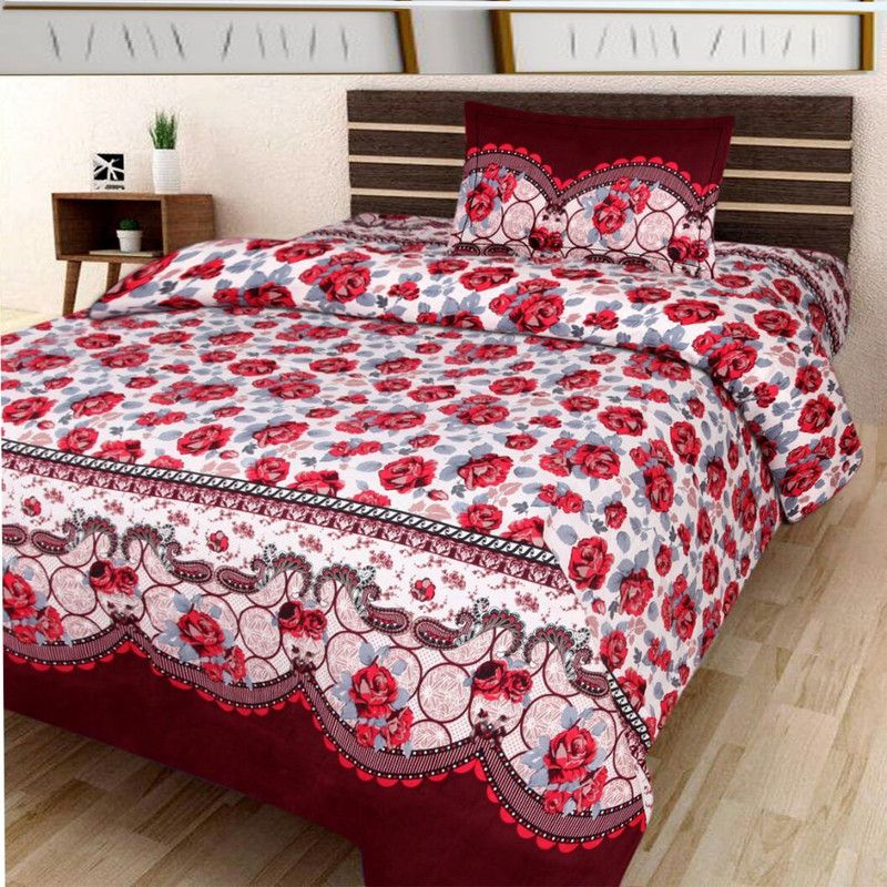 TrueValue Creations 180 TC Polycotton Single 3D Printed Flat Bedsheet  (Pack of 1, Red)