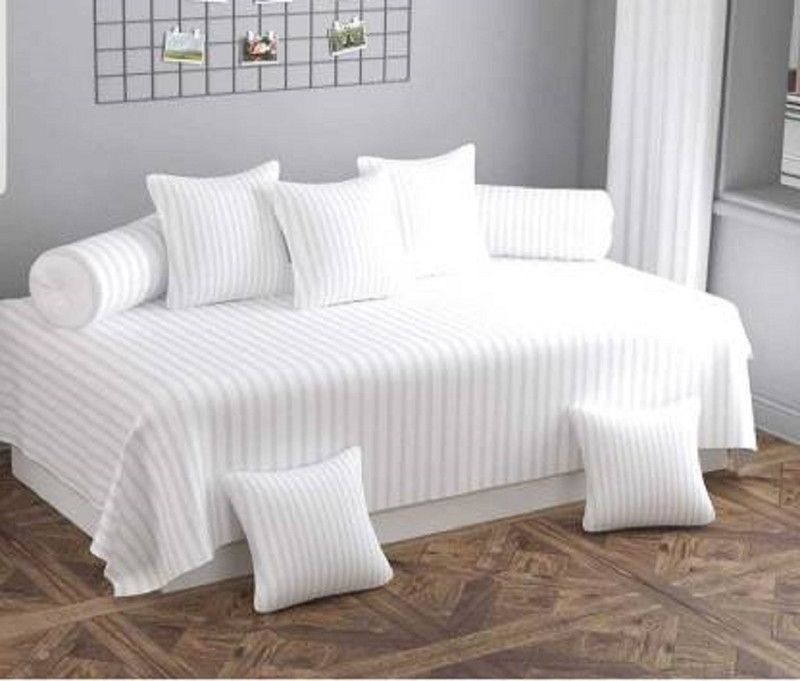 Radhey Radhey Decor Polycotton Striped Diwan Set  (White)