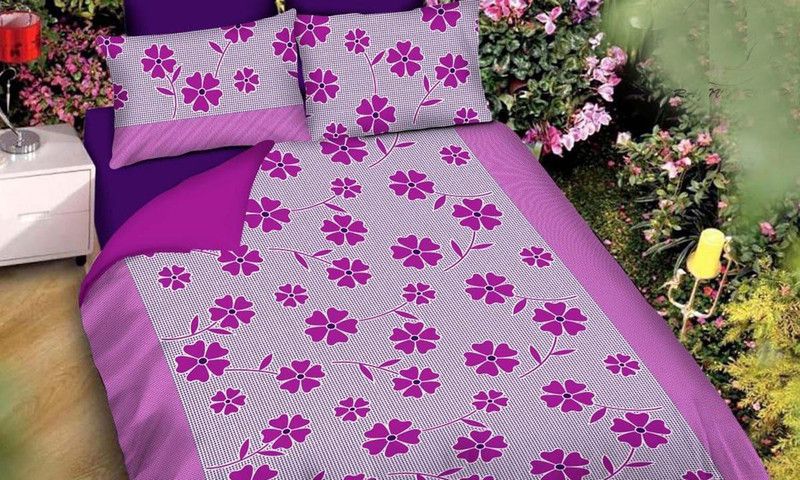 RS Creations 140 TC Polyester Double Floral Flat Bedsheet  (Pack of 1, White & Pink Flowers)