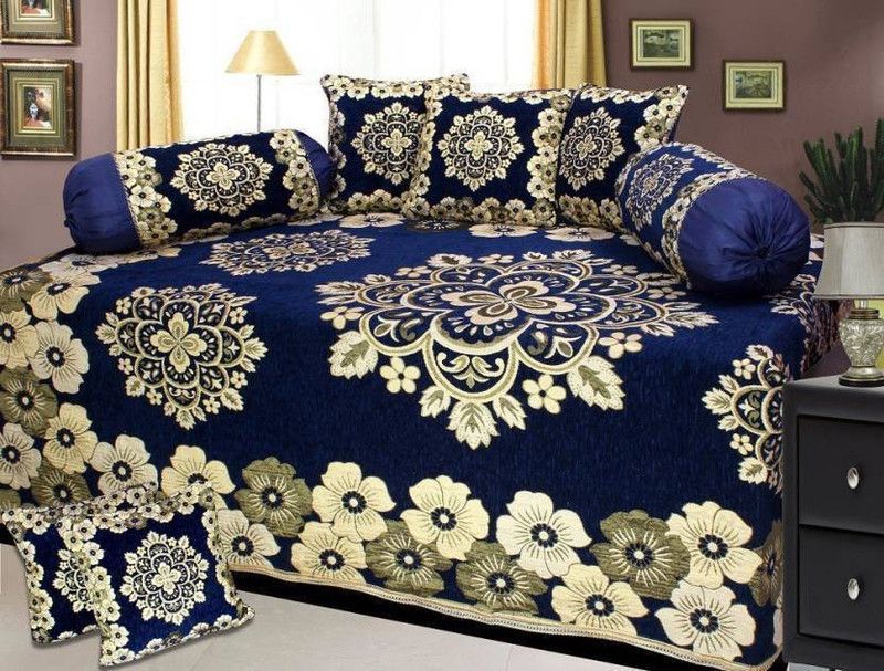 manvicreations Cotton Embroidered Diwan Set  (Multicolor)