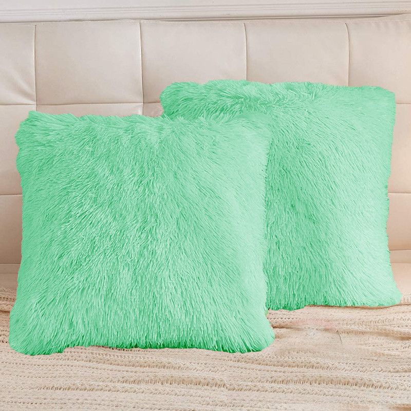 PriMaryHoMe Microfibre Solid Cushion Pack of 2  (Light Green)