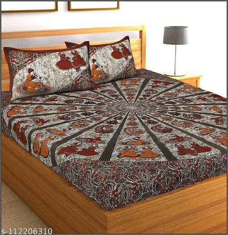 Vinoddas 144 TC Cotton Queen Jaipuri Prints Flat Bedsheet  (Pack of 1, Maroon)