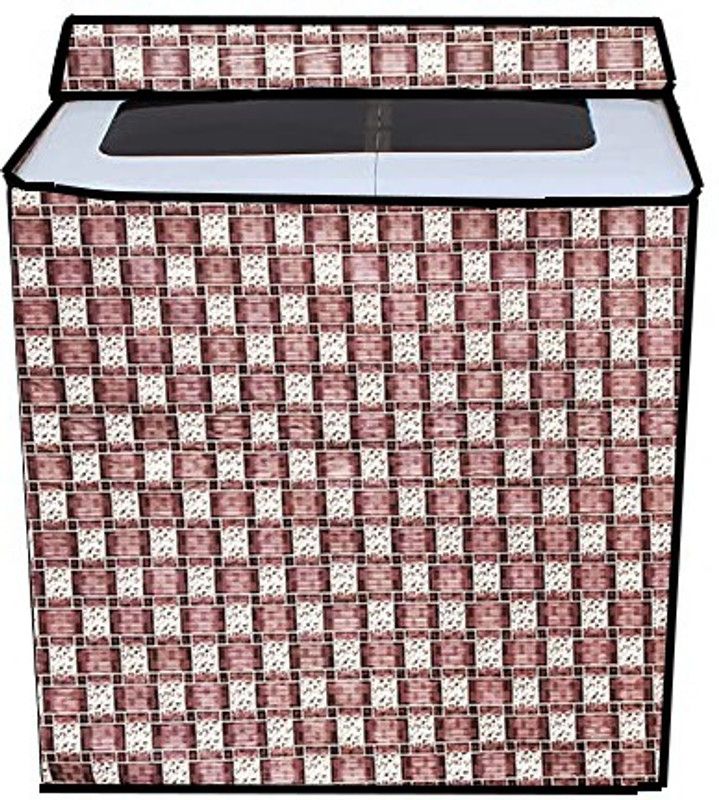 JM Homefurnishings Semi-Automatic Washing Machine Cover  (Width: 82 cm, Brown, White)