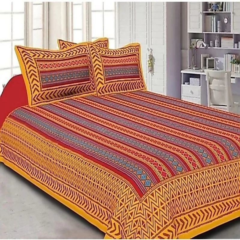 KDAT 600 TC Cotton Queen Jaipuri Prints Flat Bedsheet  (Pack of 1, Orange)