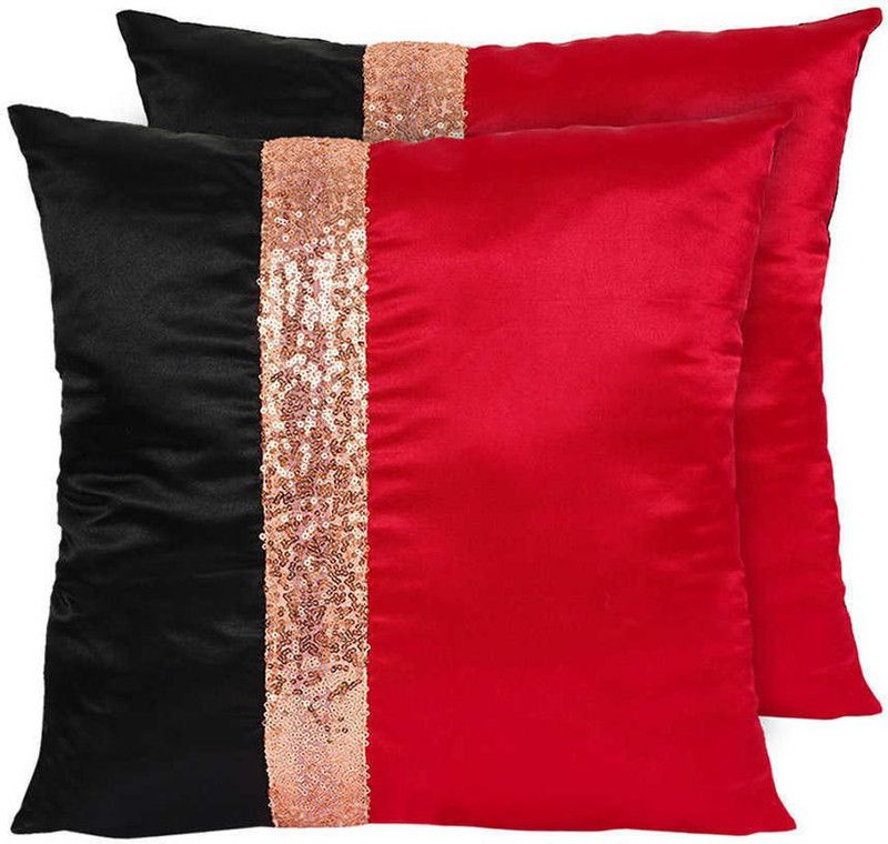 Crazy Corner Microfibre Solid Cushion Pack of 2  (Red)