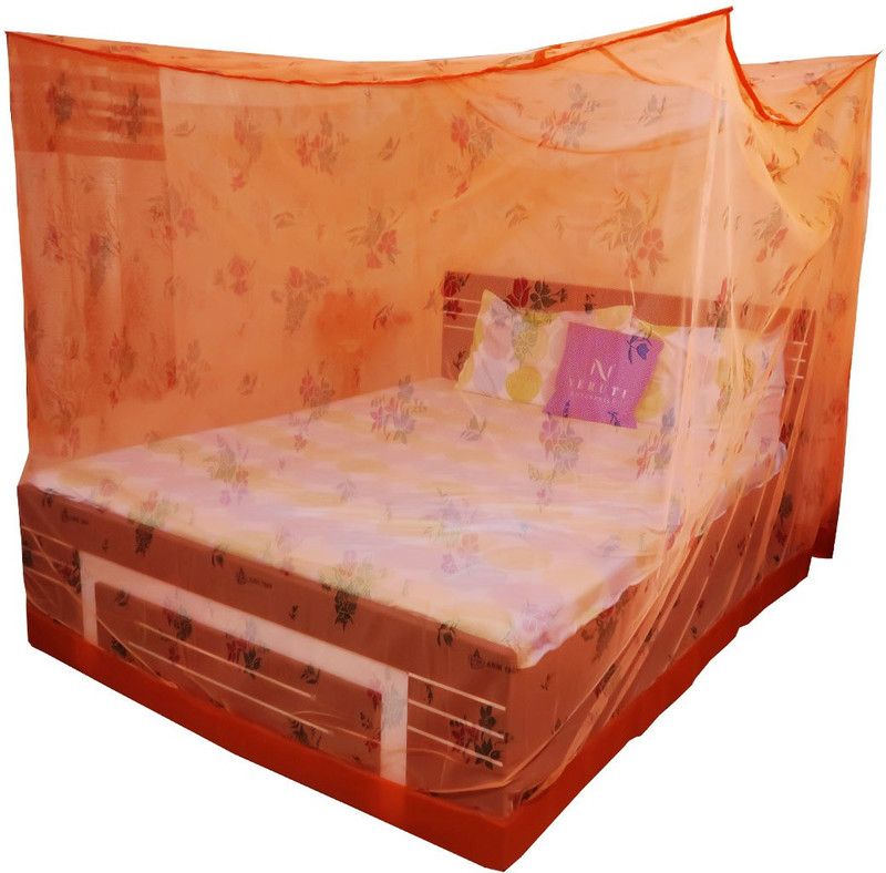 Neruti Enterprise Cotton Adults Washable King Size bed(8*8) Mosquito Net  (Orange, Bed Box)