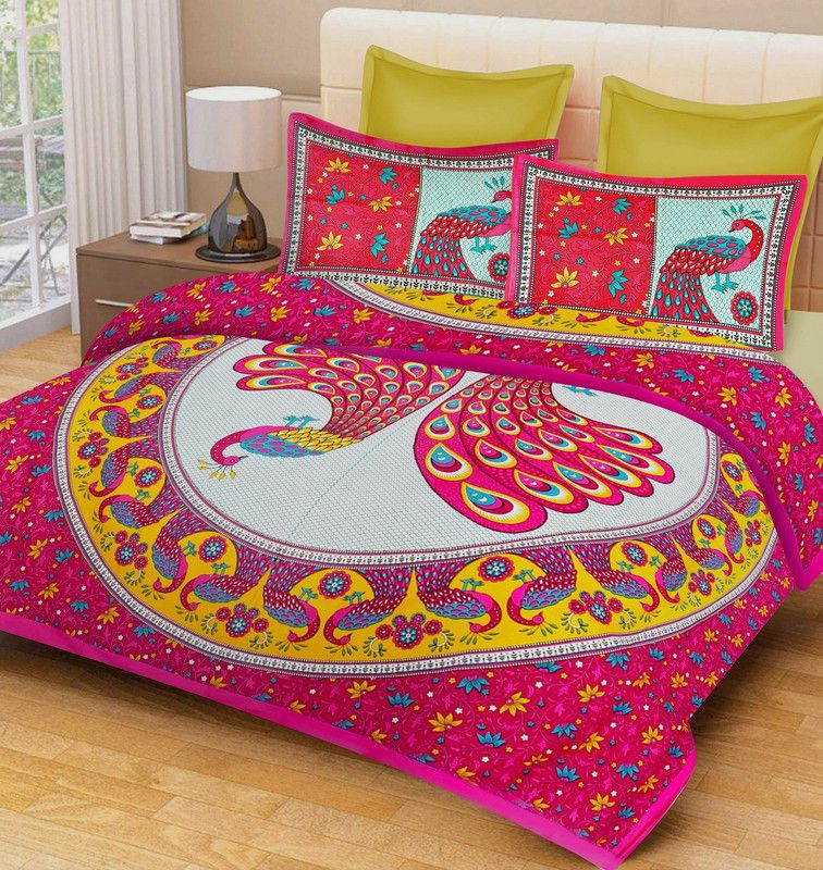 ZORA FAB 140 TC Cotton Double Printed Flat Bedsheet  (Pack of 1, Pink)