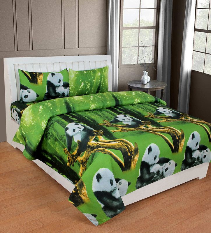 Twinkle Star's 220 TC Microfiber Double Cartoon Flat Bedsheet  (Pack of 1, Green)