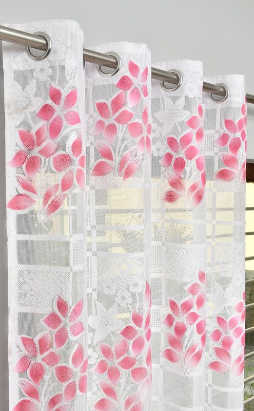 kiara Creations 274 cm (9 ft) Net Transparent Long Door Curtain (Pack Of 2)  (Floral, Maroon)