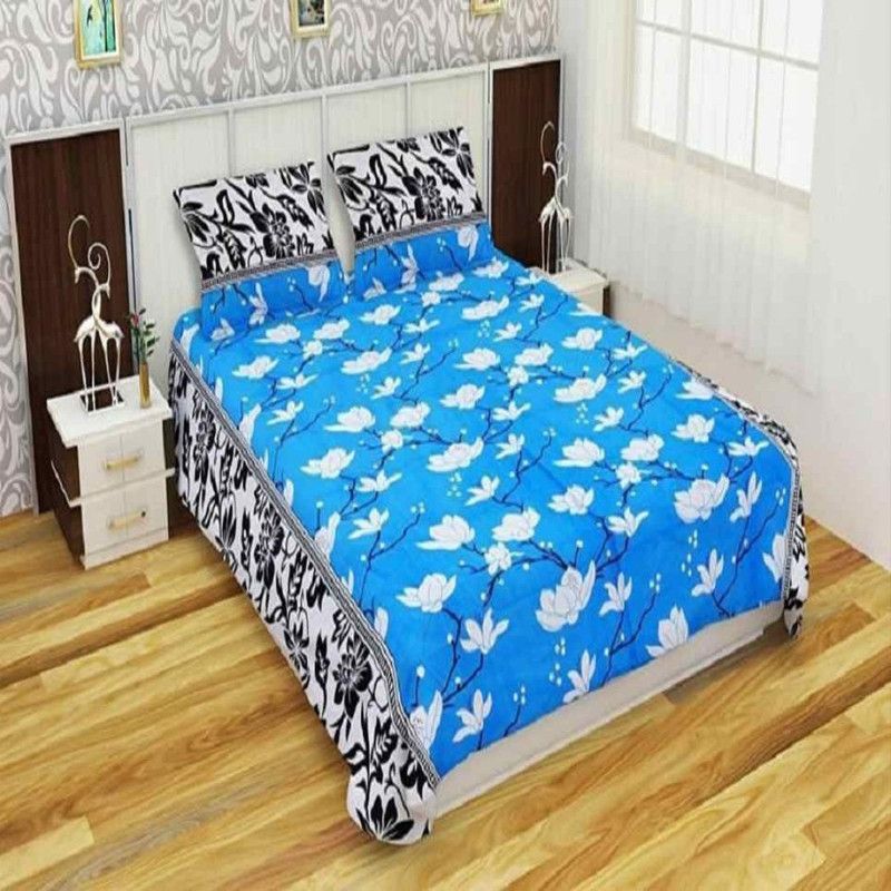 n g products 150 TC Polycotton Double Floral Flat Bedsheet  (Pack of 1, Blue & Black)