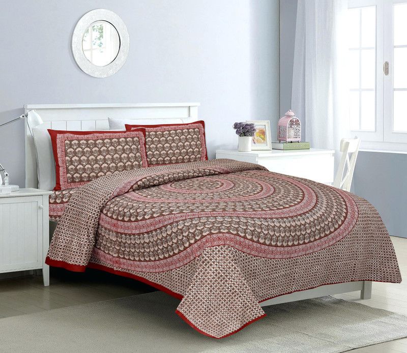 Zaina 380 TC Cotton King Jaipuri Prints Flat Bedsheet  (Pack of 1, Red, Multicolor)