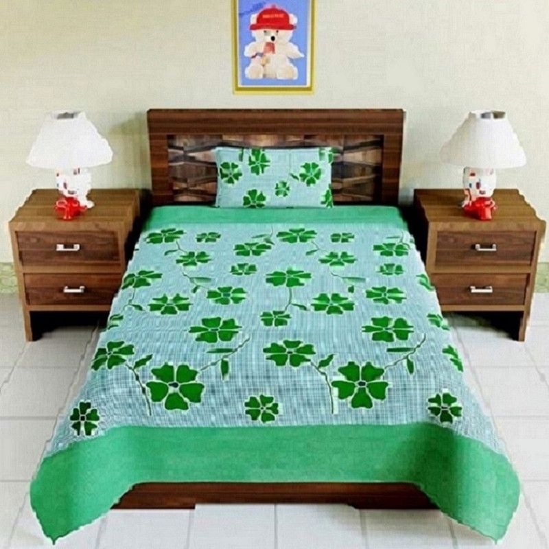 120 TC Microfiber, Cotton Single Floral Bedsheet  (Pack of 1, Green)