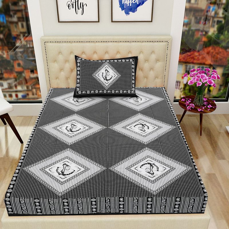 Shivay Enterprises 104 TC Cotton Single Jaipuri Prints Flat Bedsheet  (Pack of 1, Black)