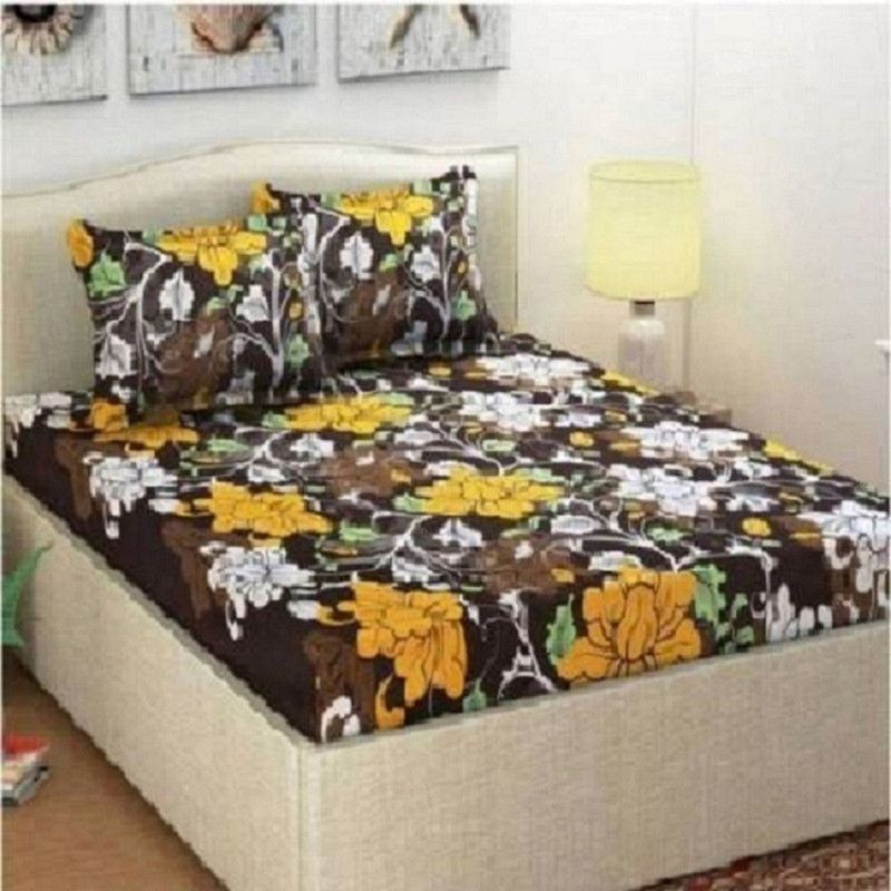 Gautam Textile Hub 150 TC Microfiber Double 3D Printed Flat Bedsheet  (Pack of 1, Brown)
